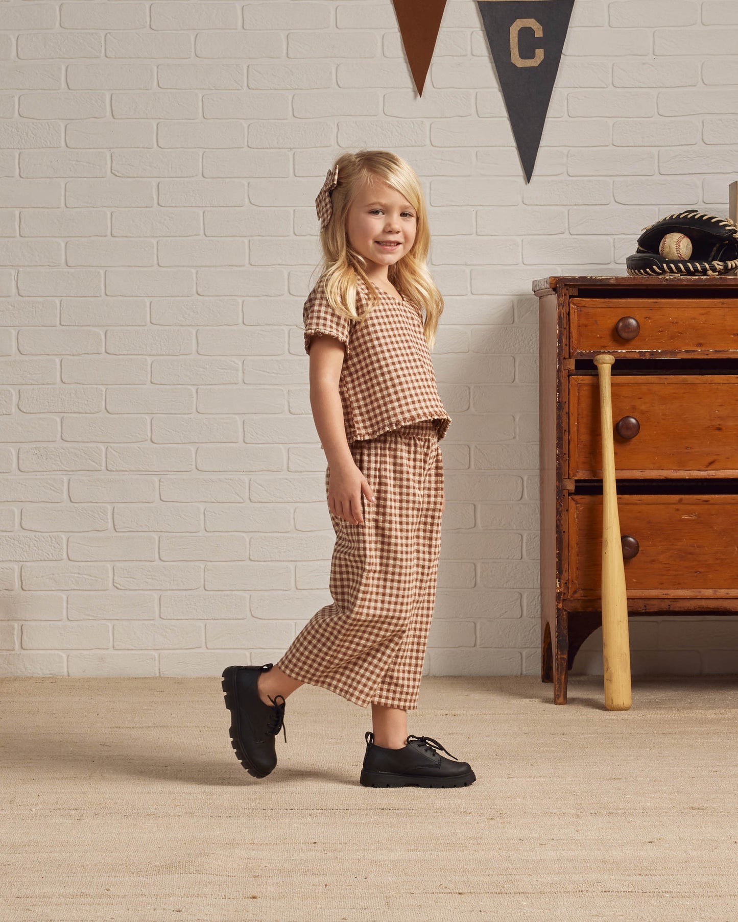 Rylee & Cru Wide Leg Pant, Brown Gingham