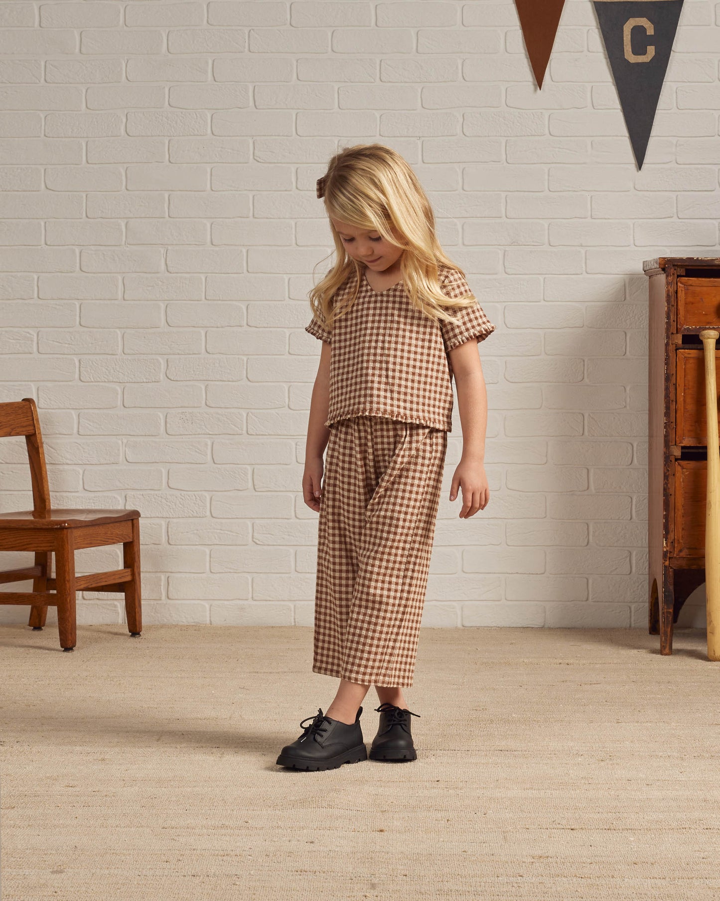 Rylee & Cru Wide Leg Pant, Brown Gingham