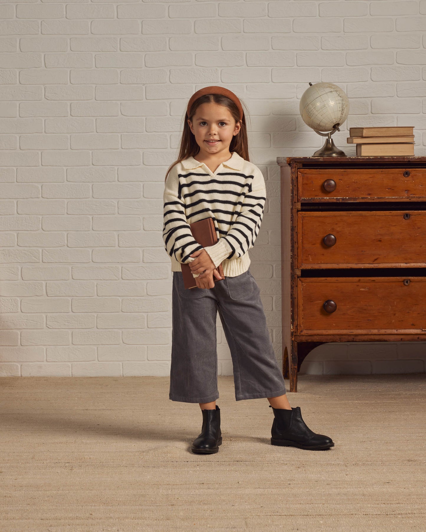 Rylee & Cru Collared Sweater, Black Stripe
