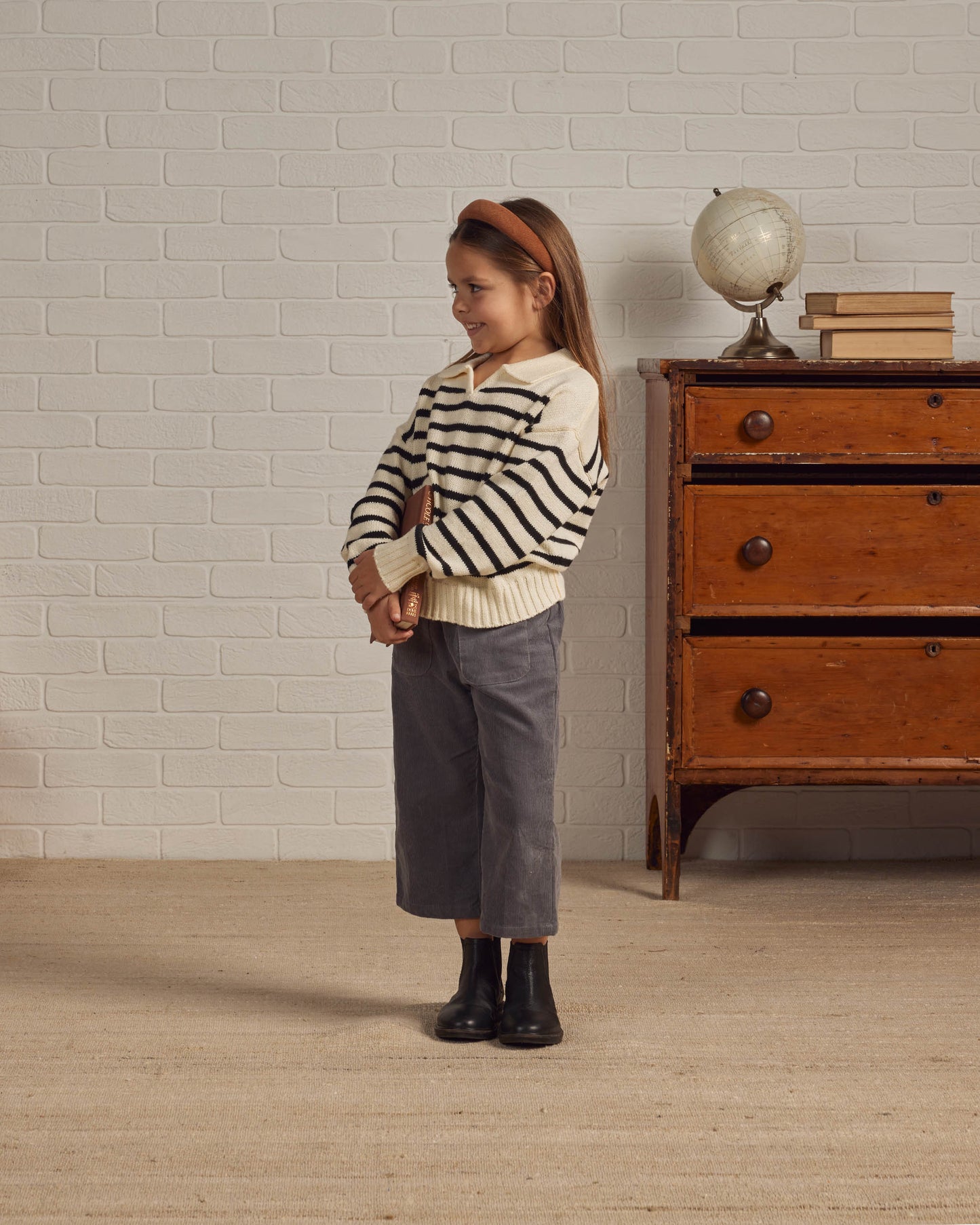 Rylee & Cru Collared Sweater, Black Stripe