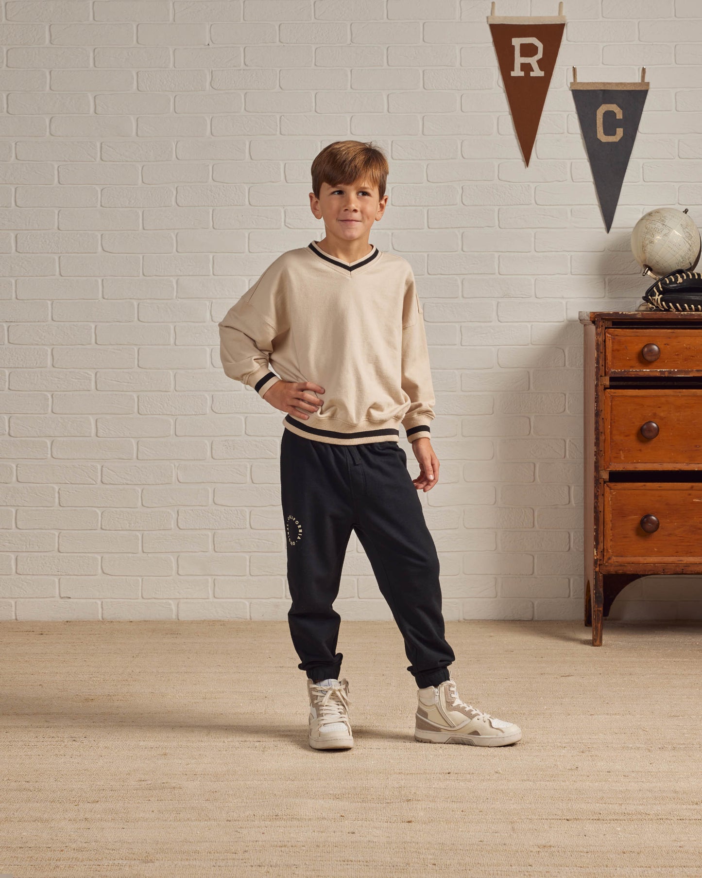 Rylee & Cru V Neck Sweatshirt, Natural