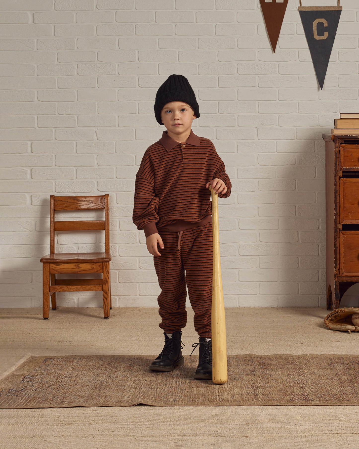 Rylee & Cru Collared Sweatshirt, Retro Stripe