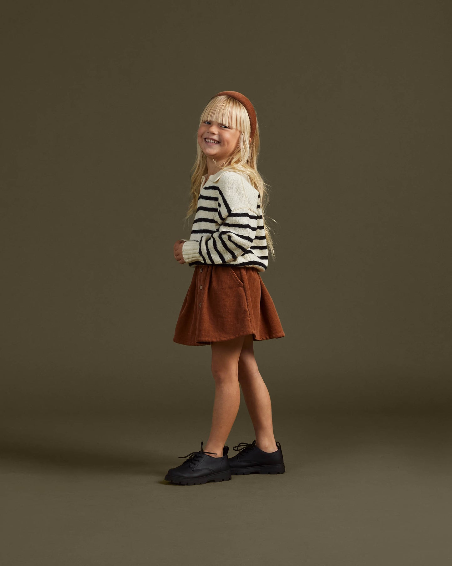 Rylee & Cru Collared Sweater, Black Stripe