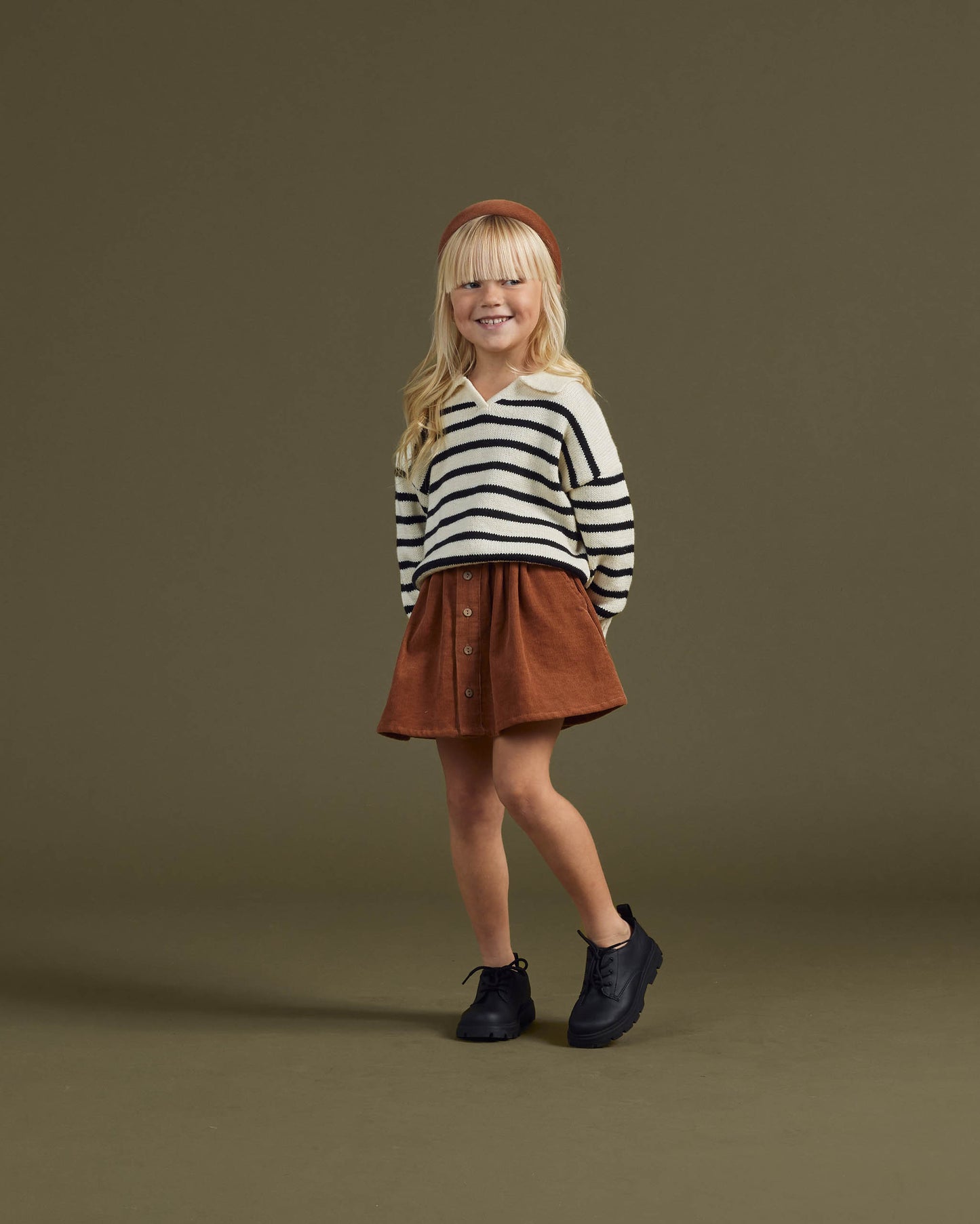 Rylee & Cru Collared Sweater, Black Stripe