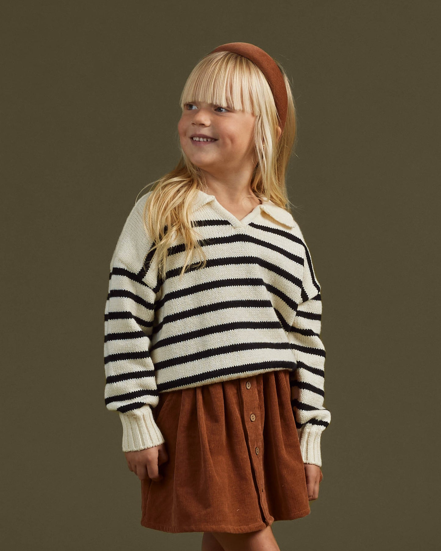 Rylee & Cru Collared Sweater, Black Stripe