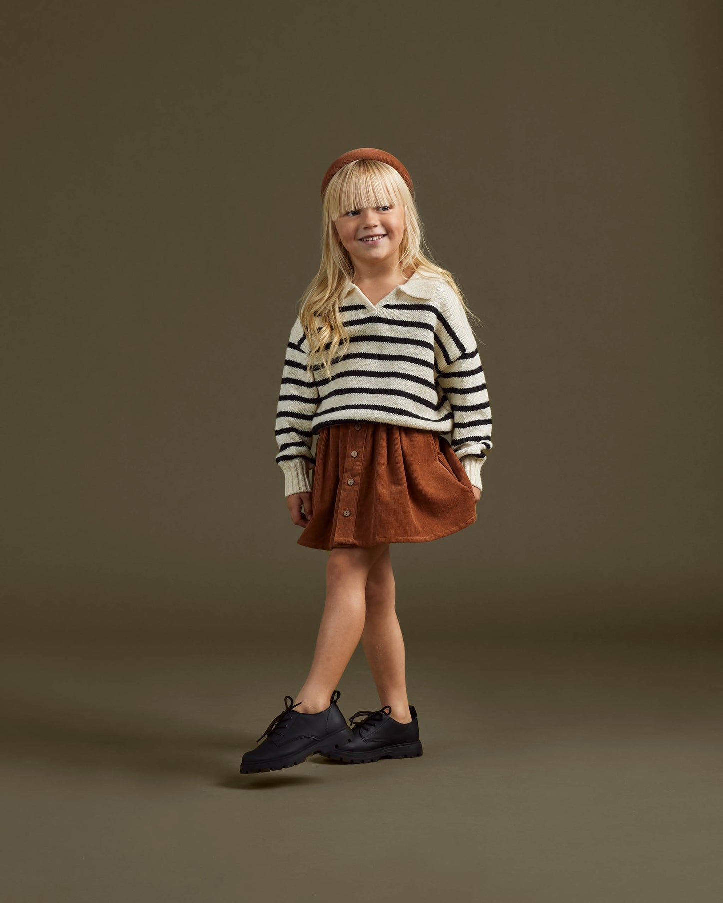 Rylee & Cru Collared Sweater, Black Stripe