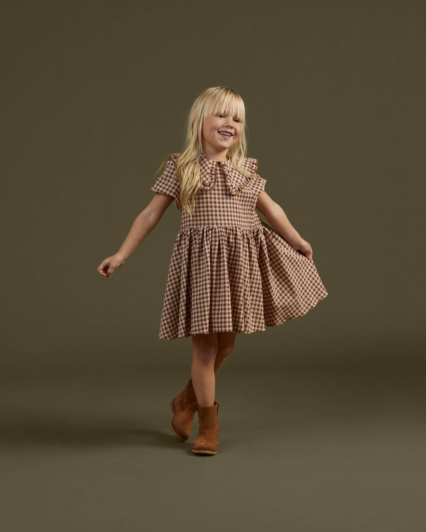 Rylee & Cru Camille Dress, Brown Gingham