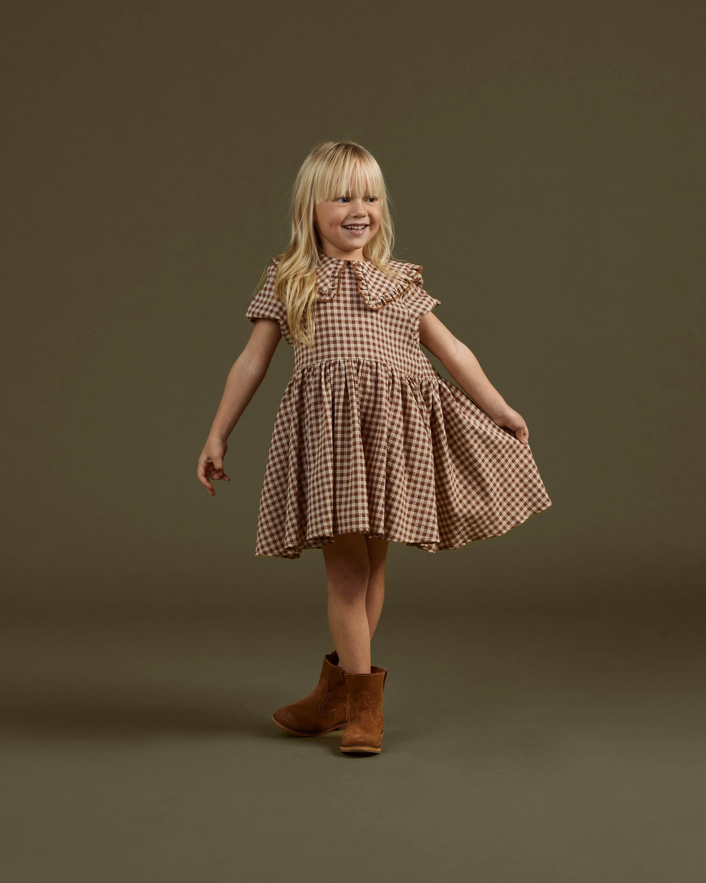 Rylee & Cru Camille Dress, Brown Gingham