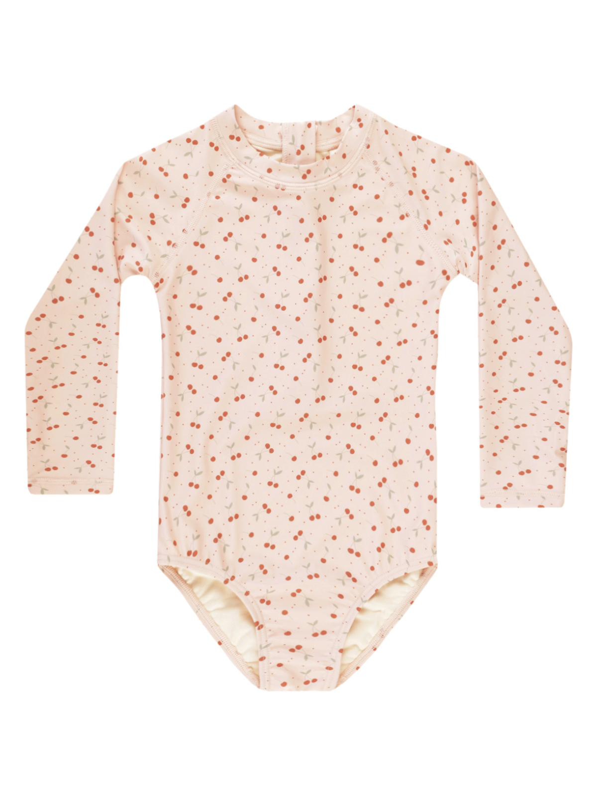 Long-sleeve baby bodysuit with a pink pattern of small flowers and leaves. Ideal for comfortable play.