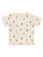 Cream t-shirt with colorful ice cream cone print and playful text, perfect for a casual, fun outfit.