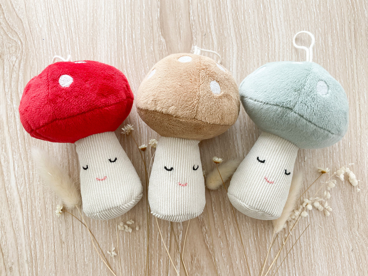 Set of 3 Plush Woodland Mushroom Ornaments