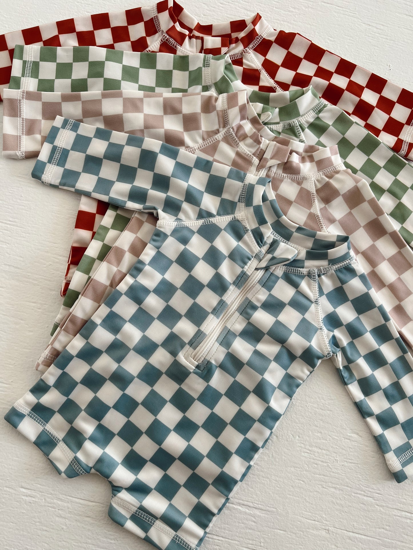 Tiramisu Checkerboard / Sonny Rashguard Swimsuit / UPF 50+