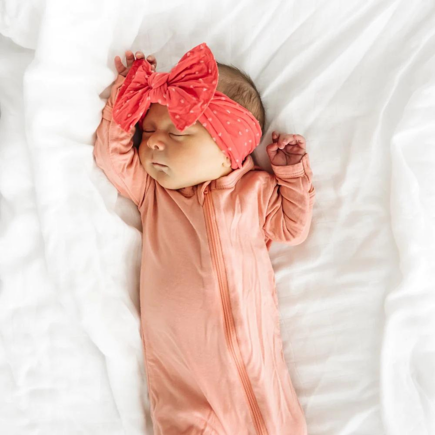 Knot Bow, Shabby Salmon / Pink Dots