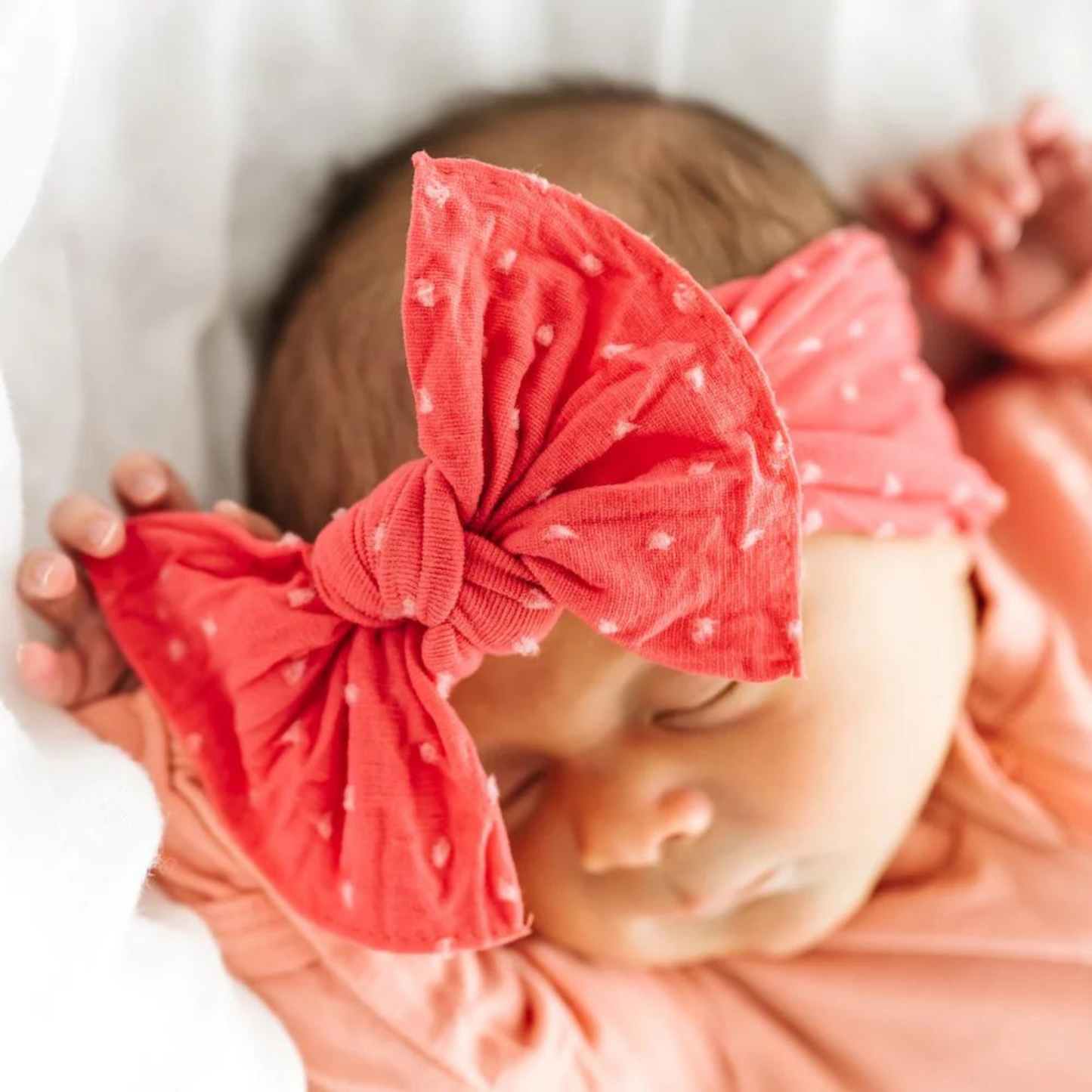 Knot Bow, Shabby Salmon / Pink Dots
