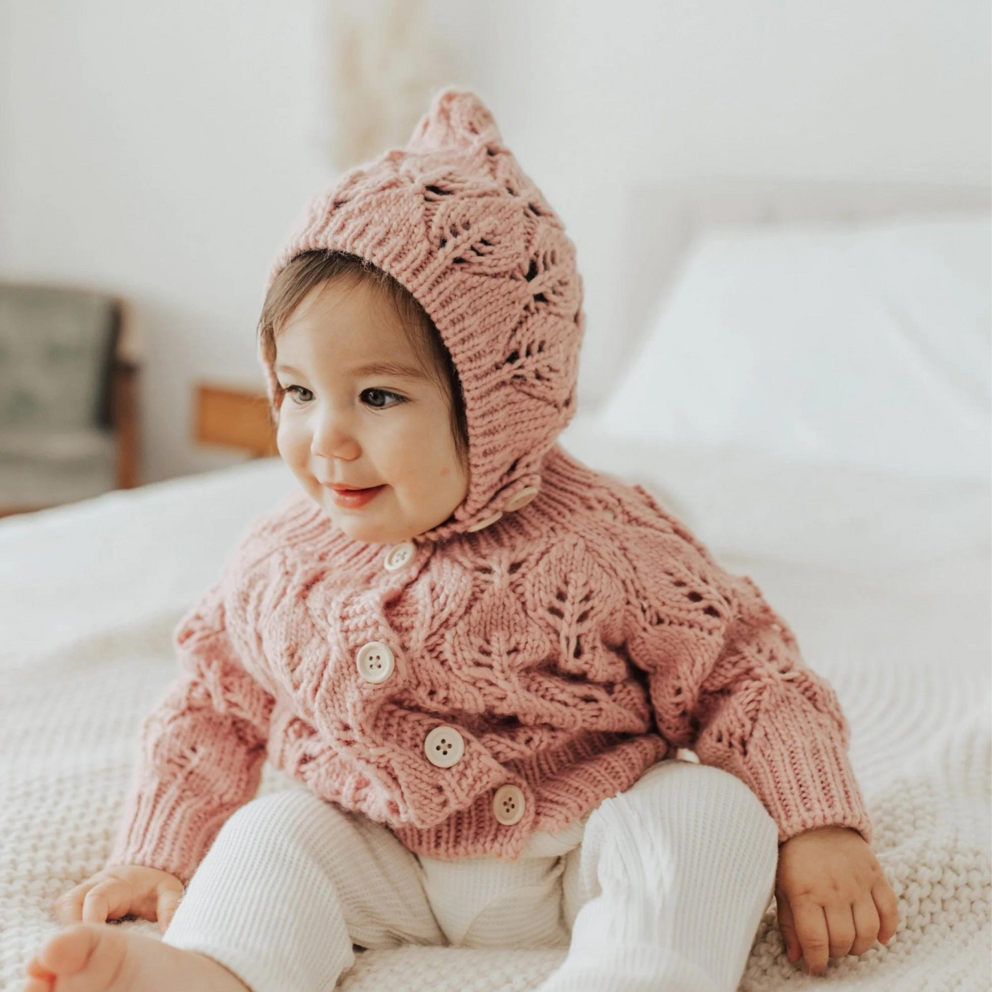 Leaf Lace Bonnet, Rosy