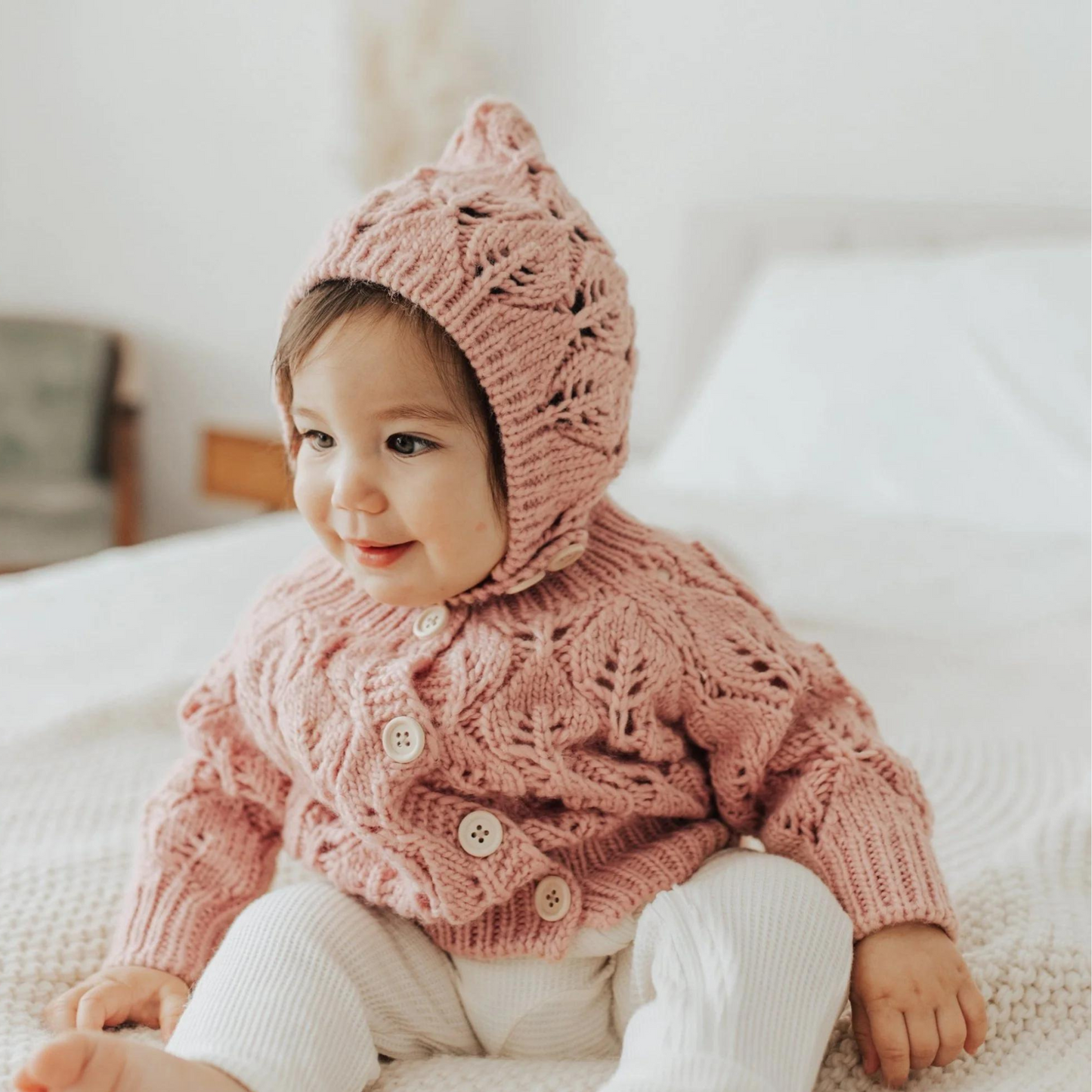 Leaf Lace Cardigan Sweater, Rosy