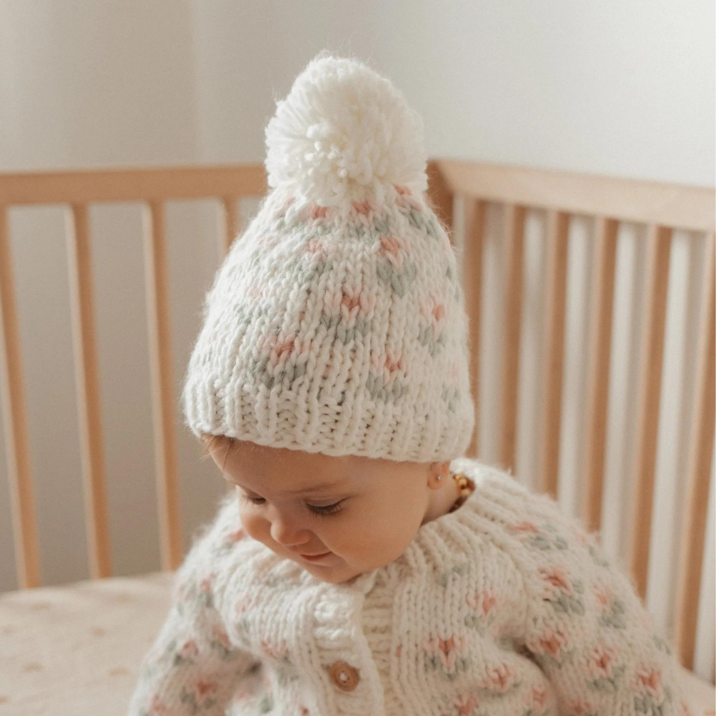Bitty Blooms Knit Pom Hat, Blush