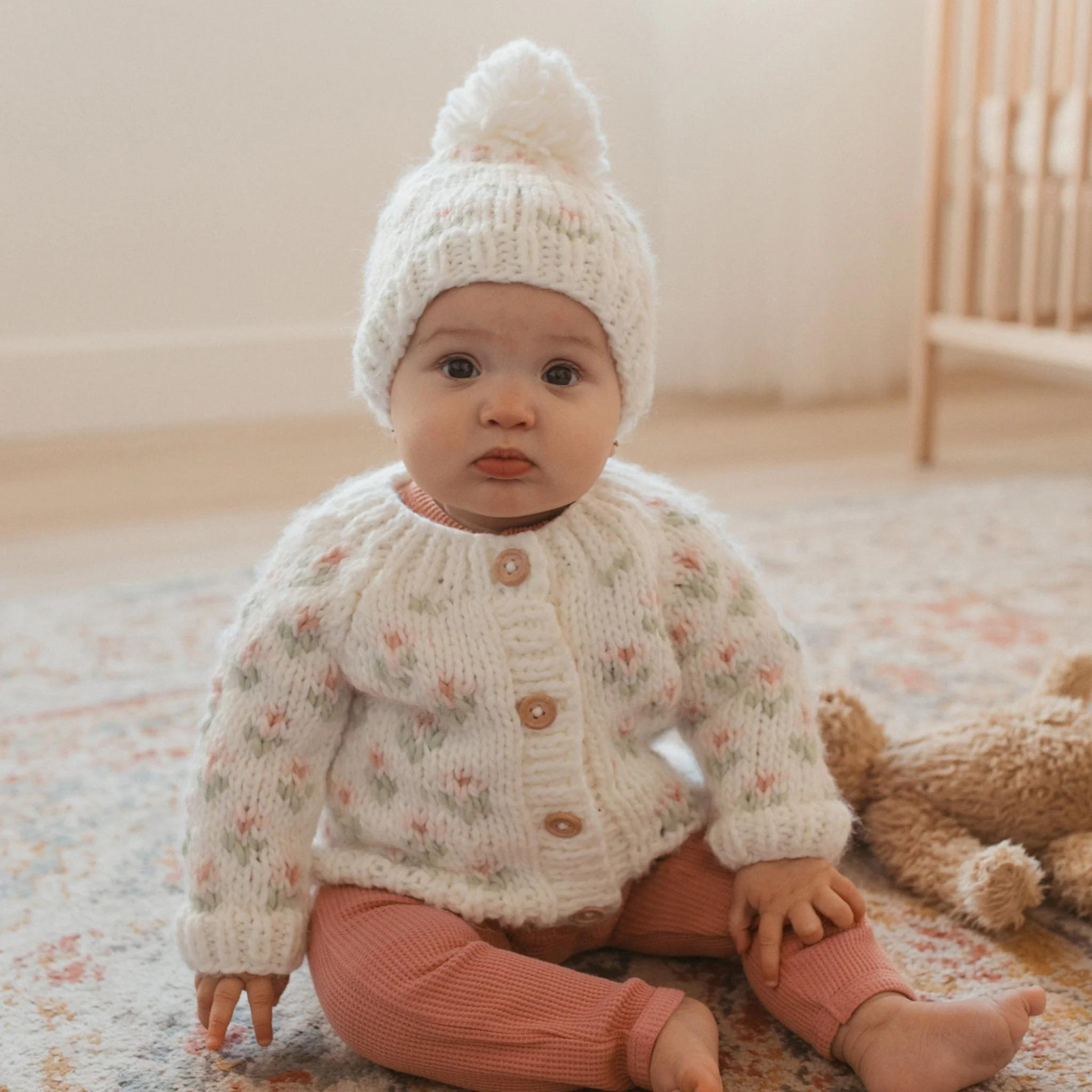 Bitty Blooms Cardigan Knit Sweater, Blush