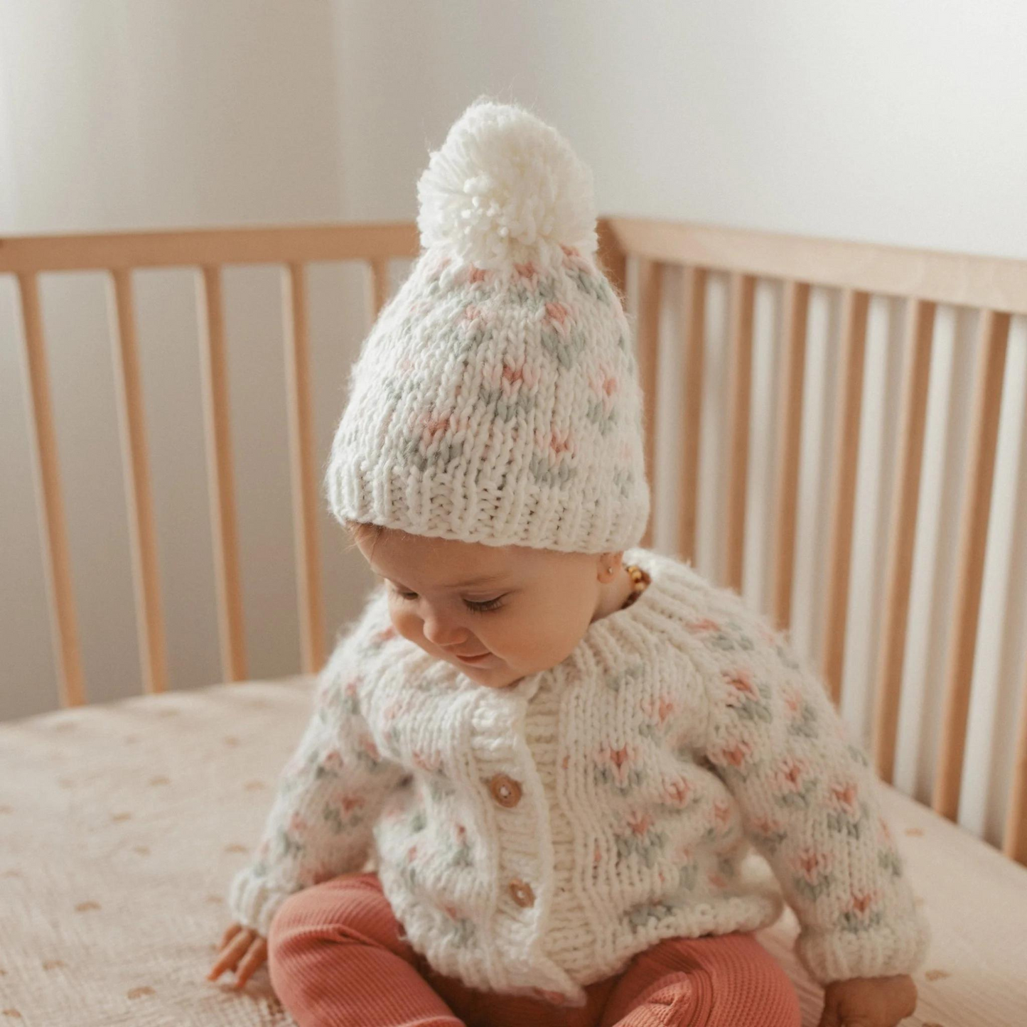 Bitty Blooms Cardigan Knit Sweater, Blush