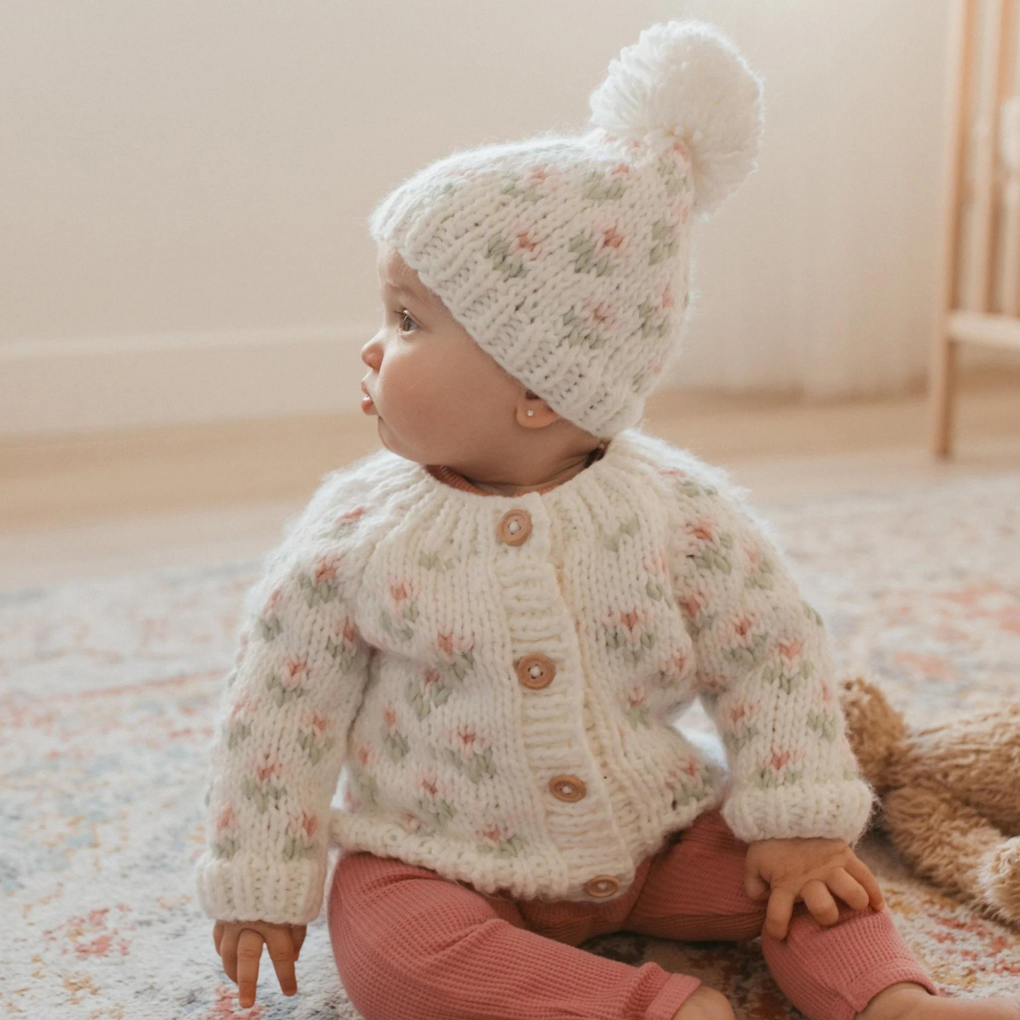 Bitty Blooms Cardigan Knit Sweater, Blush