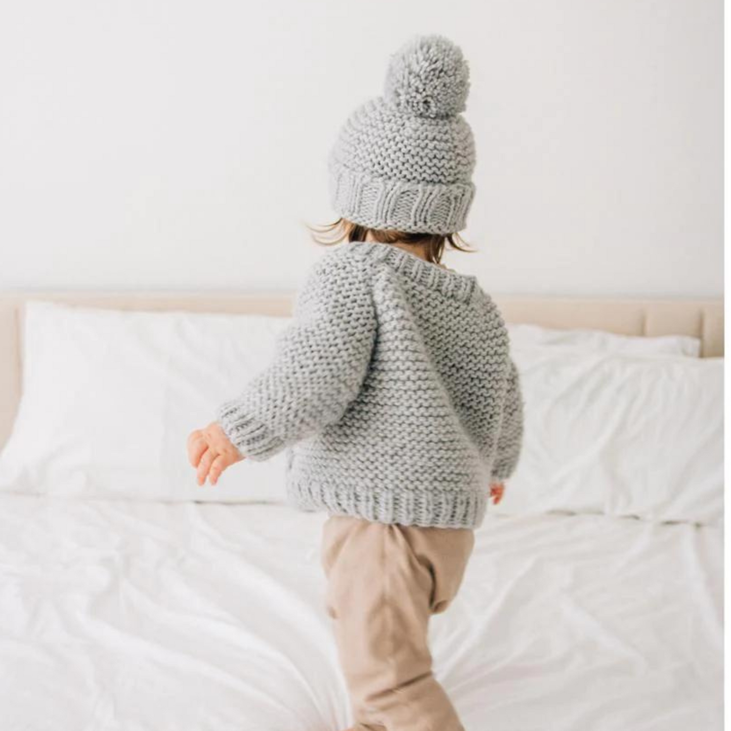 Garter Stitch Cardigan Sweater, Ice Grey