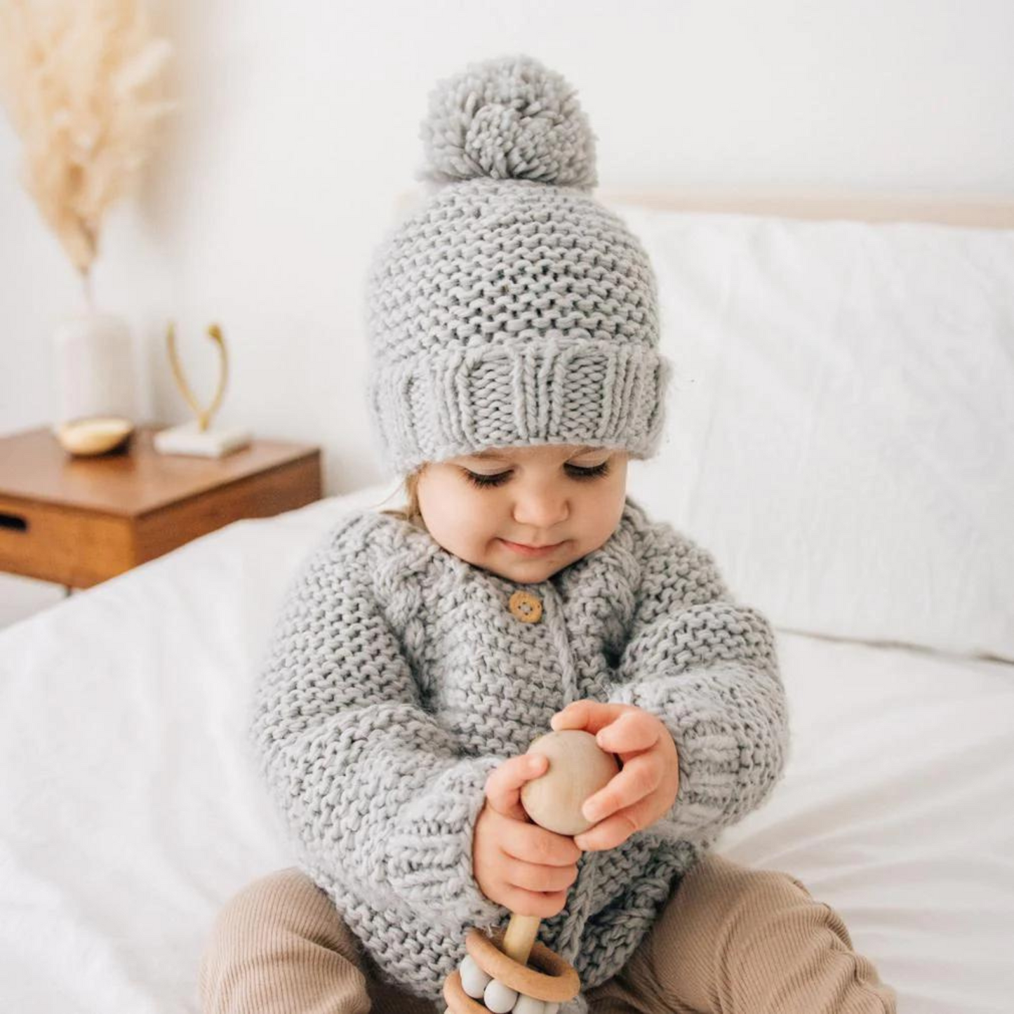 Garter Stitch Cardigan Sweater, Ice Grey