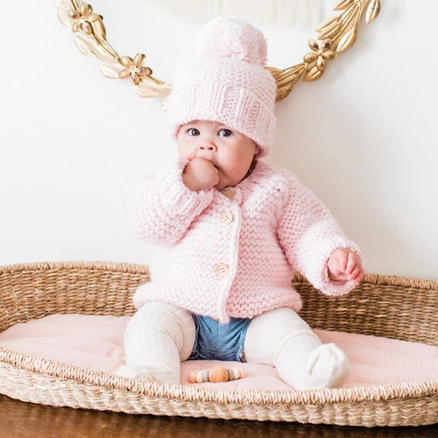 Garter Stitch Cardigan Sweater, Blush Pink