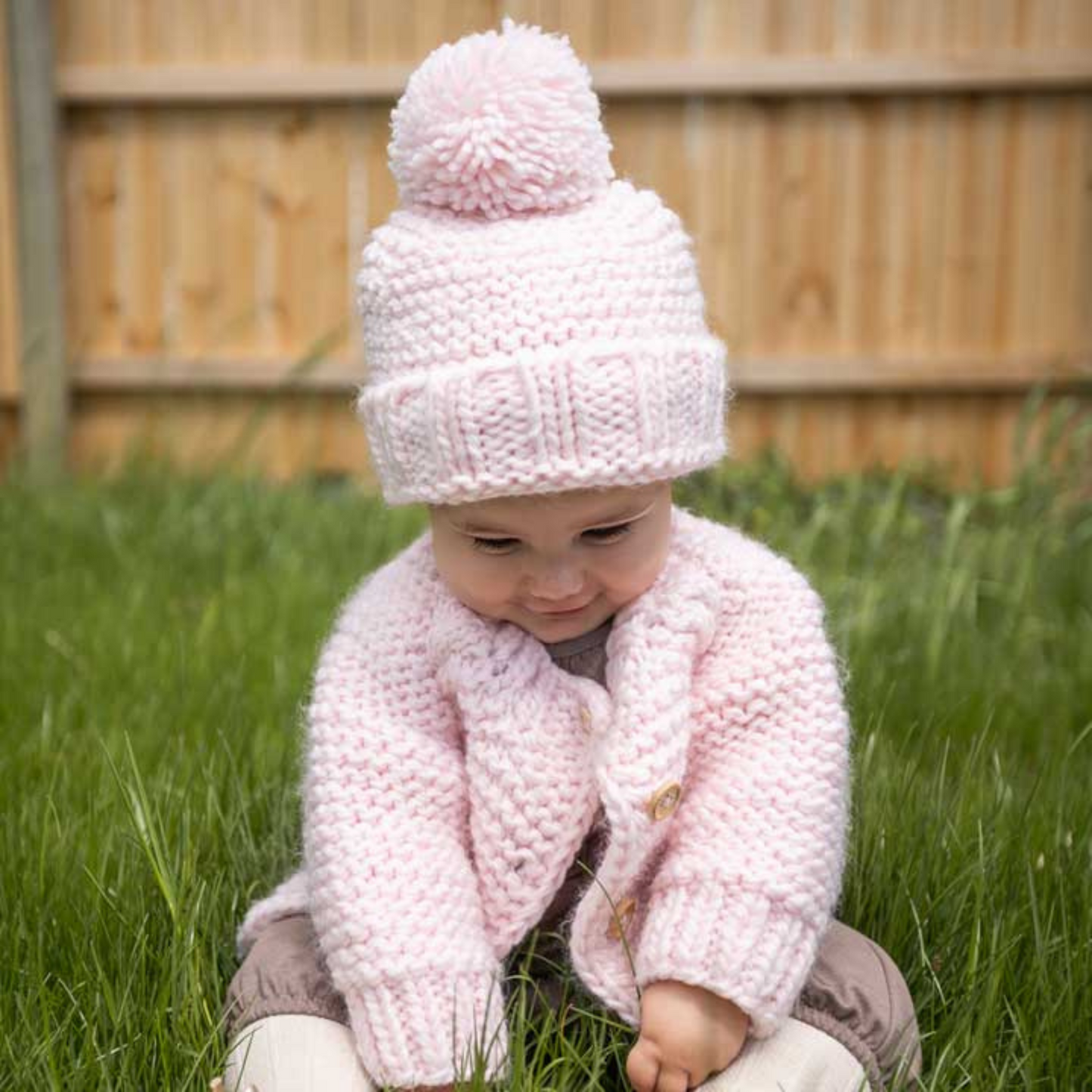 Garter Stitch Cardigan Sweater, Blush Pink