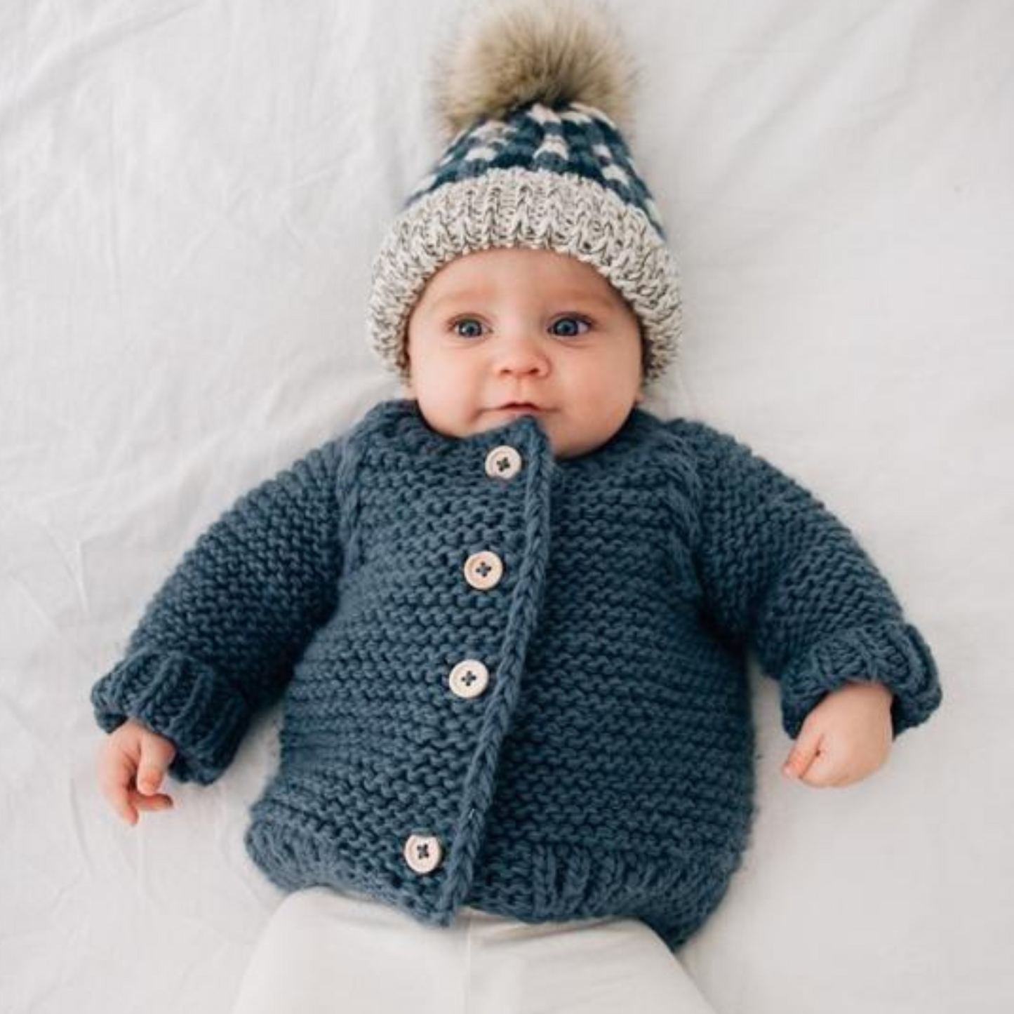 Garter Stitch Cardigan Sweater, Slate