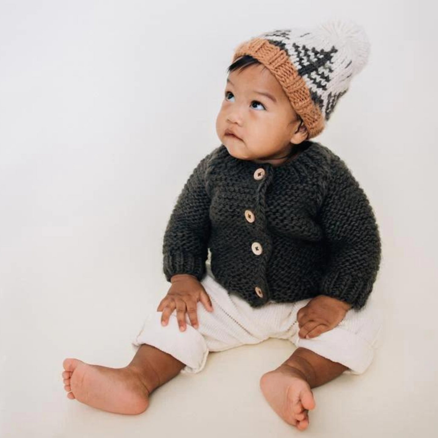 Garter Stitch Cardigan Sweater, Loden
