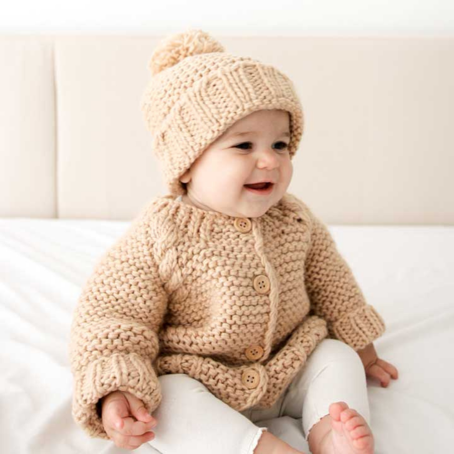 Garter Stitch Cardigan Sweater, Latte