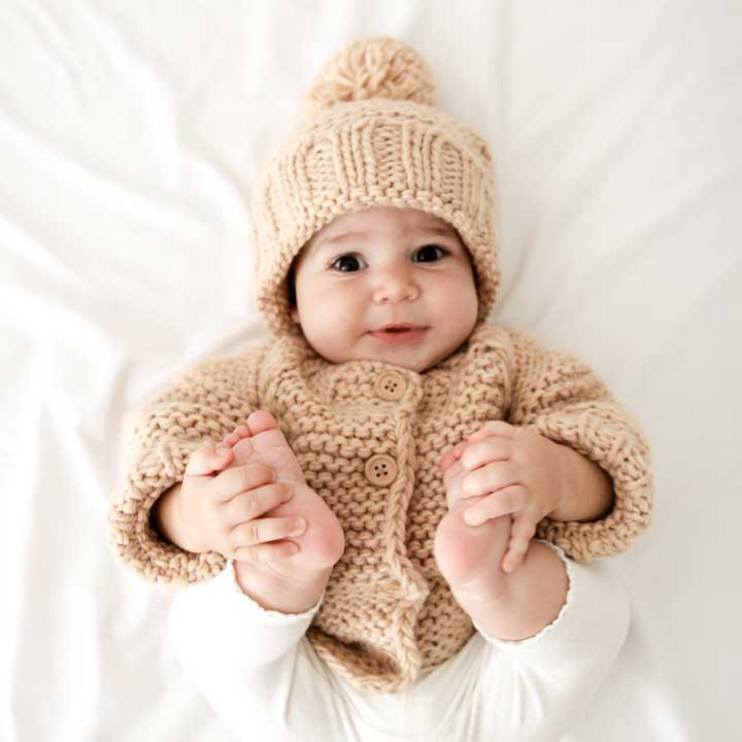 Garter Stitch Cardigan Sweater, Latte