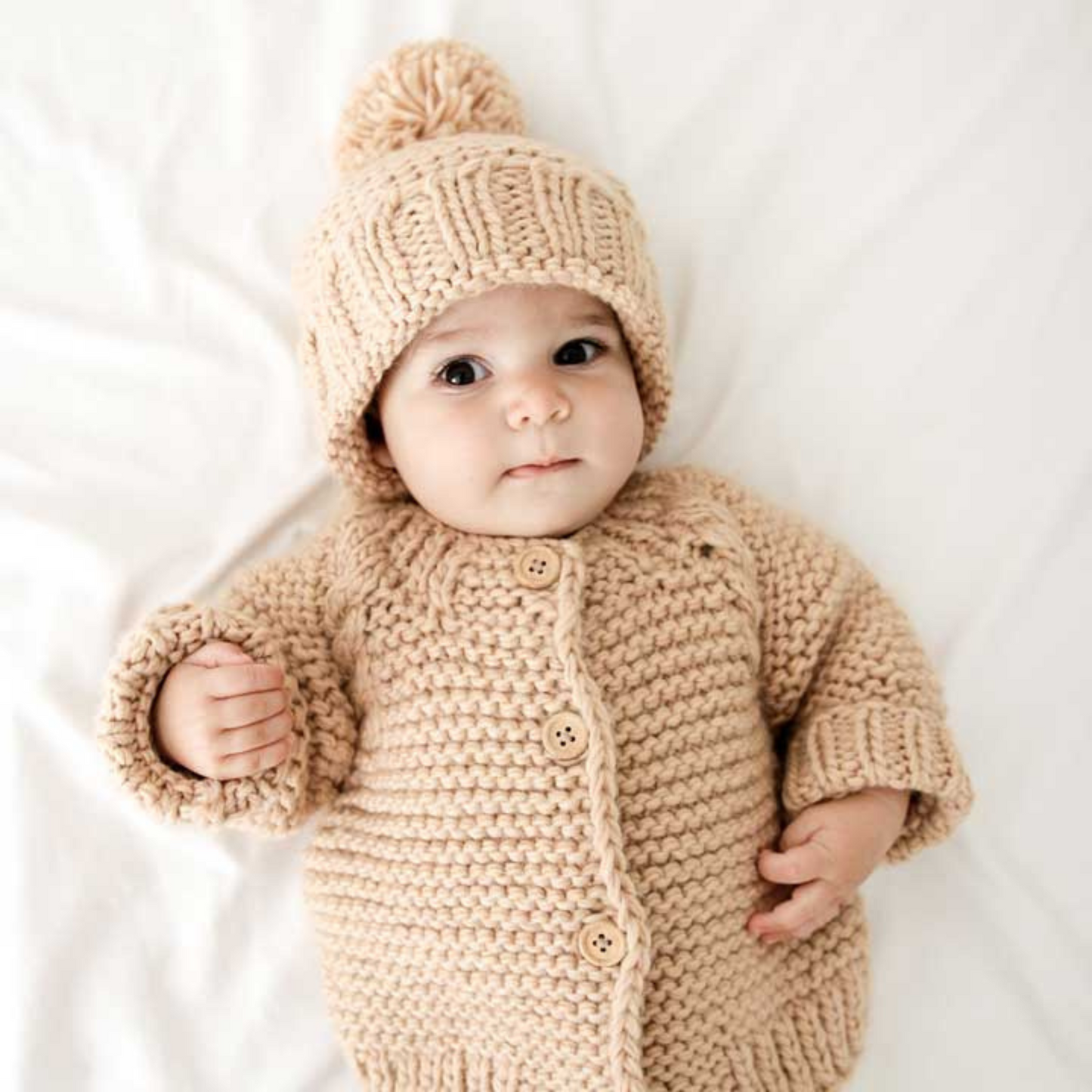 Garter Stitch Cardigan Sweater, Latte