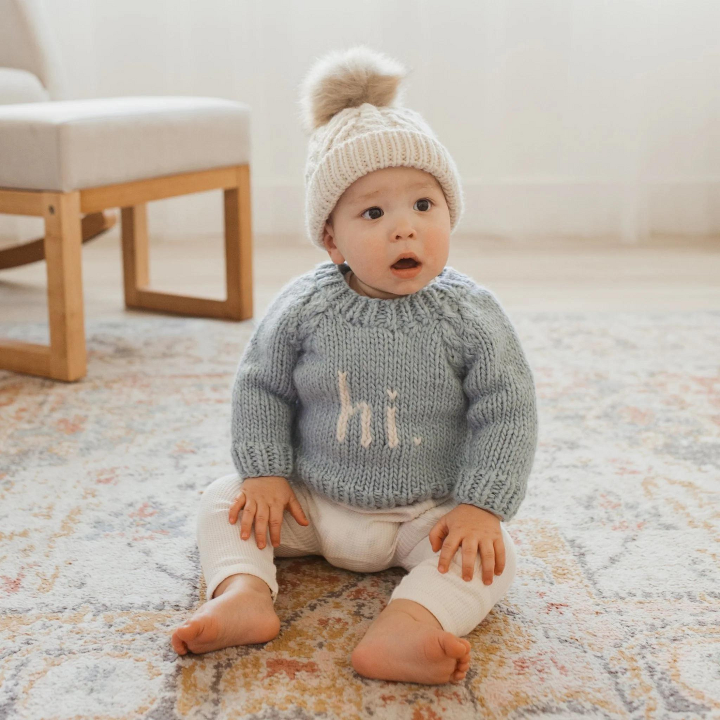 Hi. Crew Neck Knit Sweater, Surf
