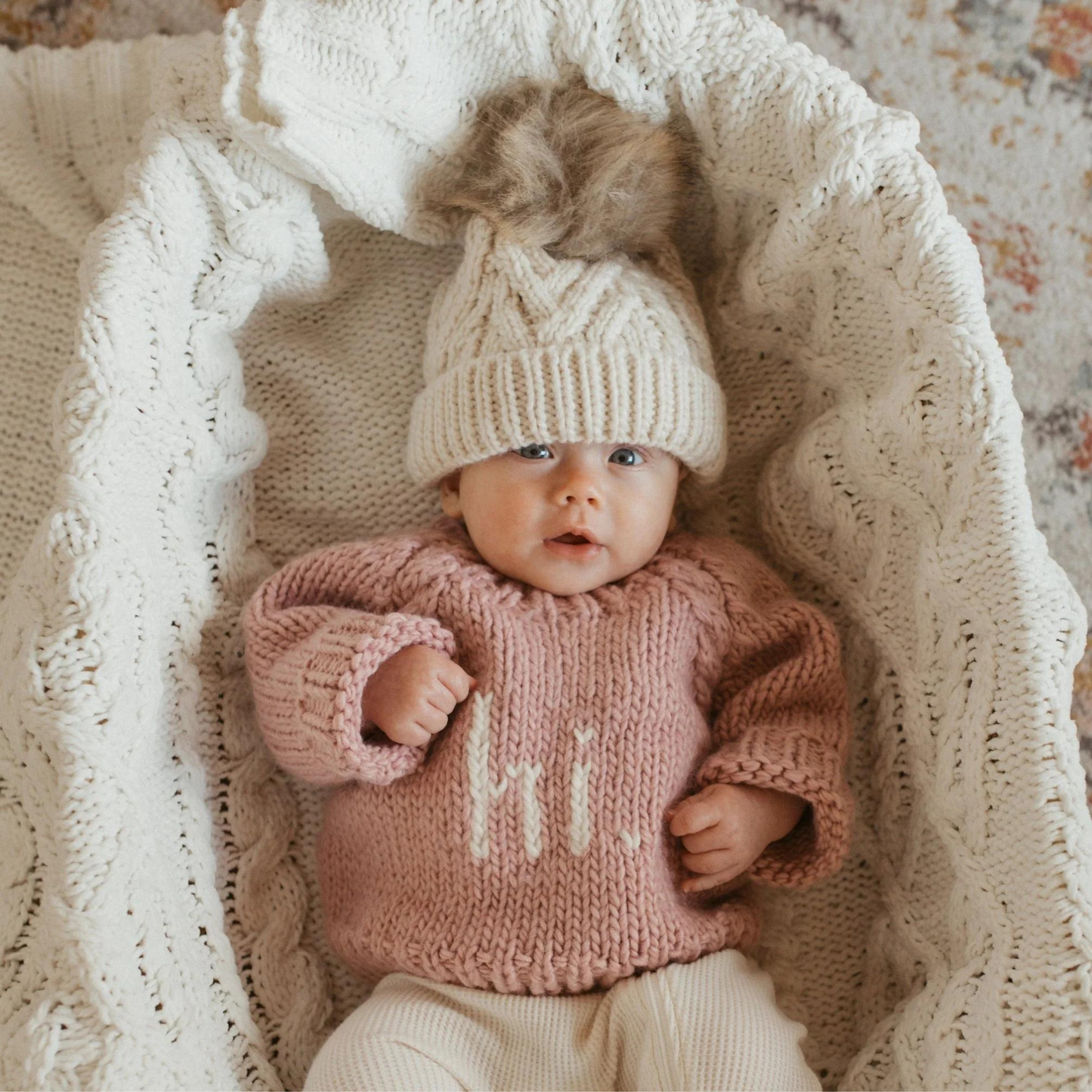Hi. Crew Neck Knit Sweater, Rosy