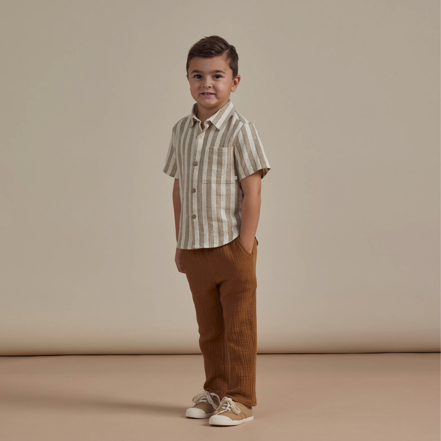 Rylee & Cru Collared Short Sleeve Shirt, Autumn Stripe
