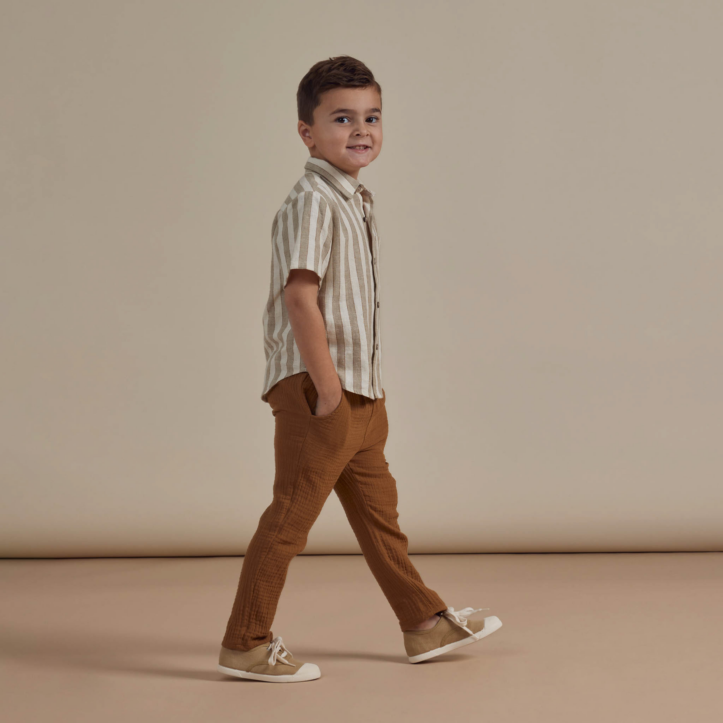 Rylee & Cru Collared Short Sleeve Shirt, Autumn Stripe