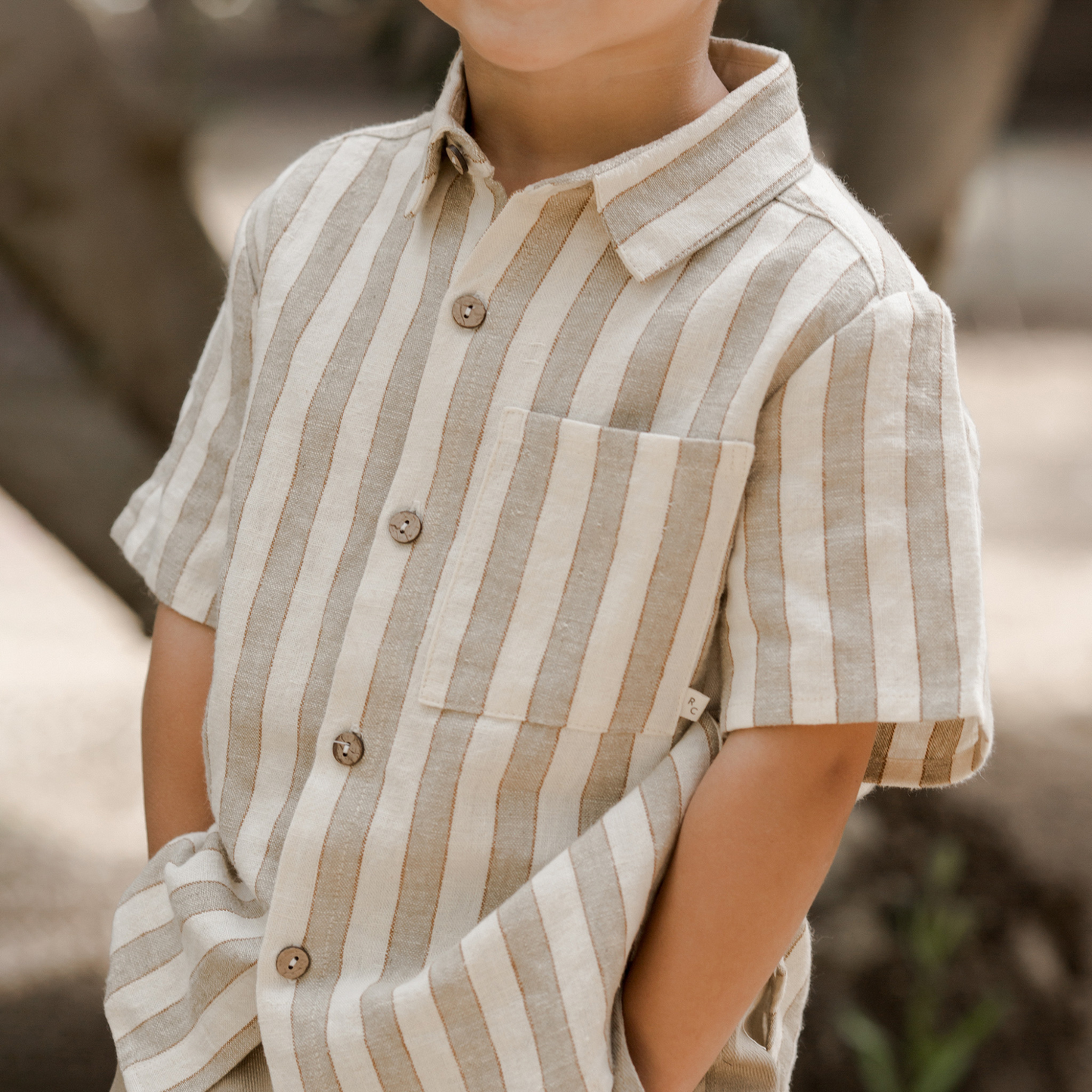 Rylee & Cru Collared Short Sleeve Shirt, Autumn Stripe