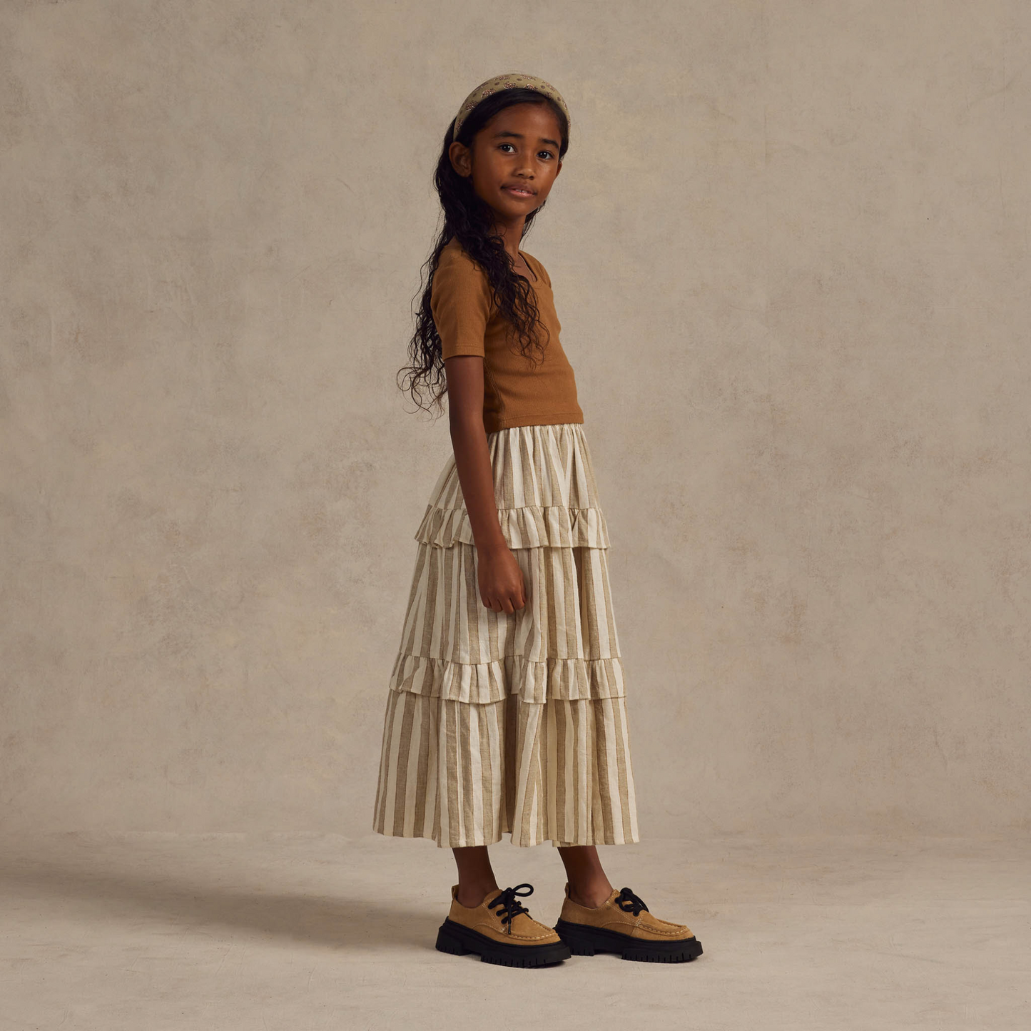 Rylee & Cru Ruffled Midi Skirt, Autumn Stripe