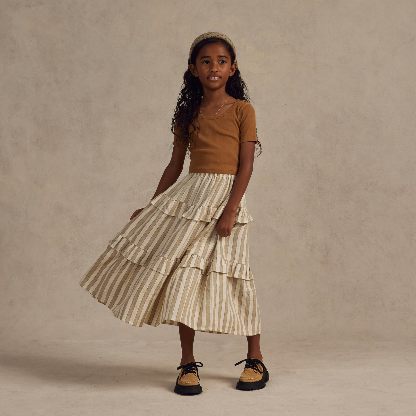 Rylee & Cru Ruffled Midi Skirt, Autumn Stripe
