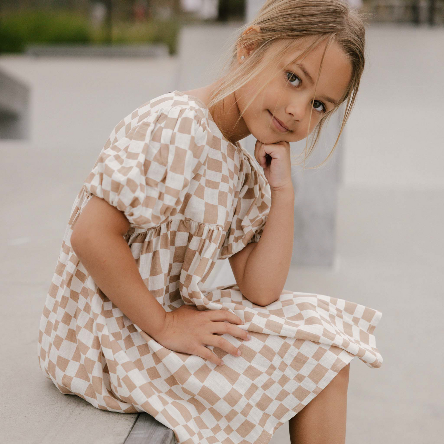 Rylee & Cru Naomi Dress, Sand Checker