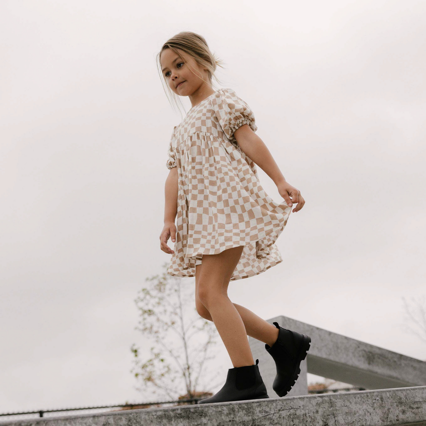 Rylee & Cru Naomi Dress, Sand Checker