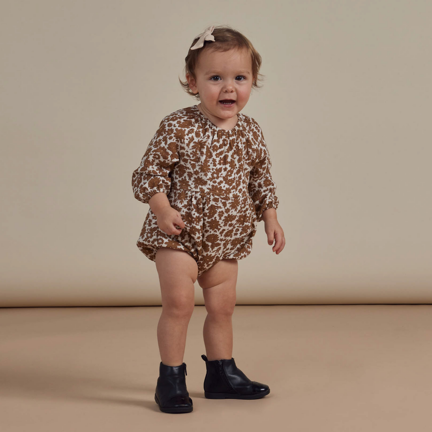 Rylee & Cru Long Sleeve Bubble Romper, Gold Gardens