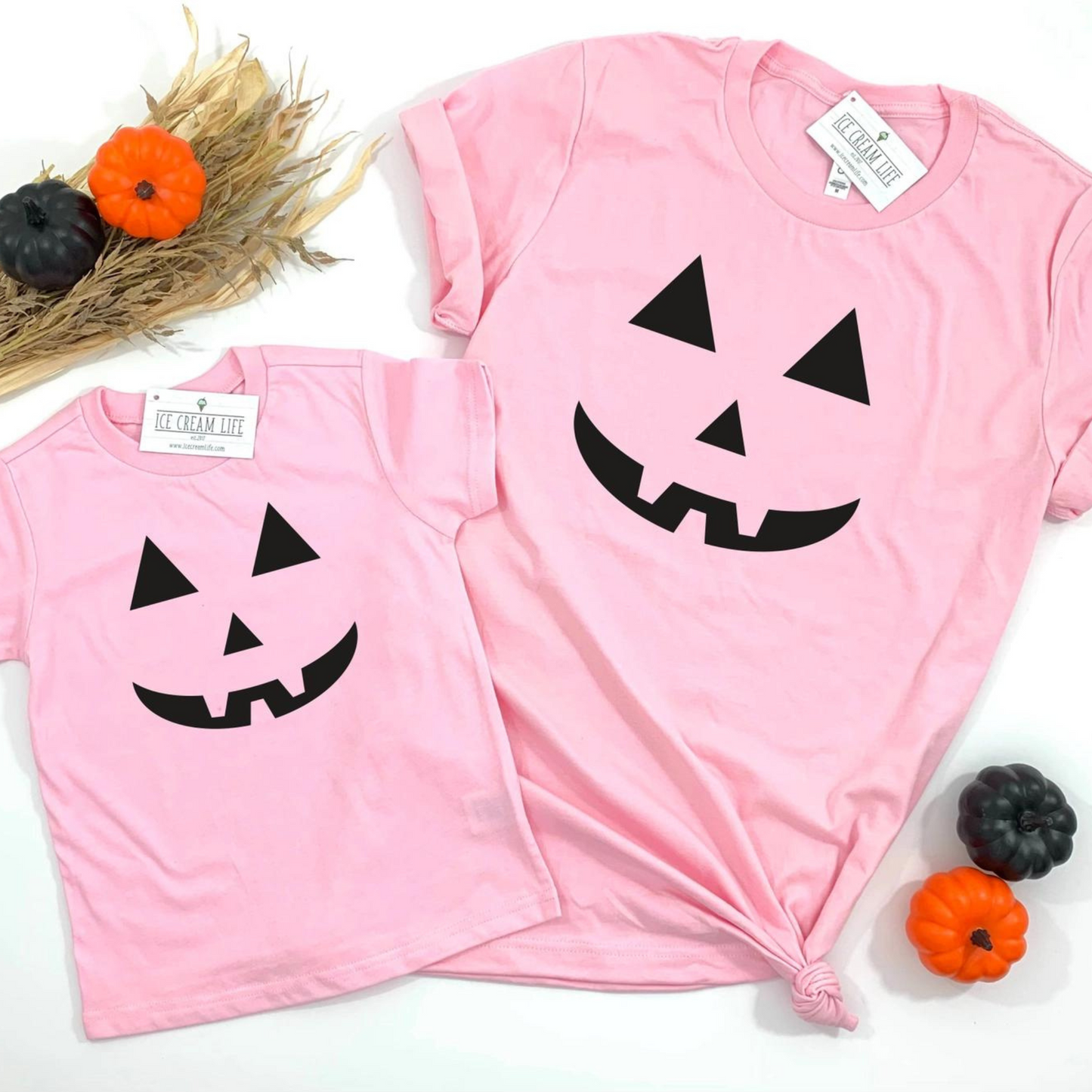 Jack-O-Lantern Halloween Kid's Graphic Tee, Pink