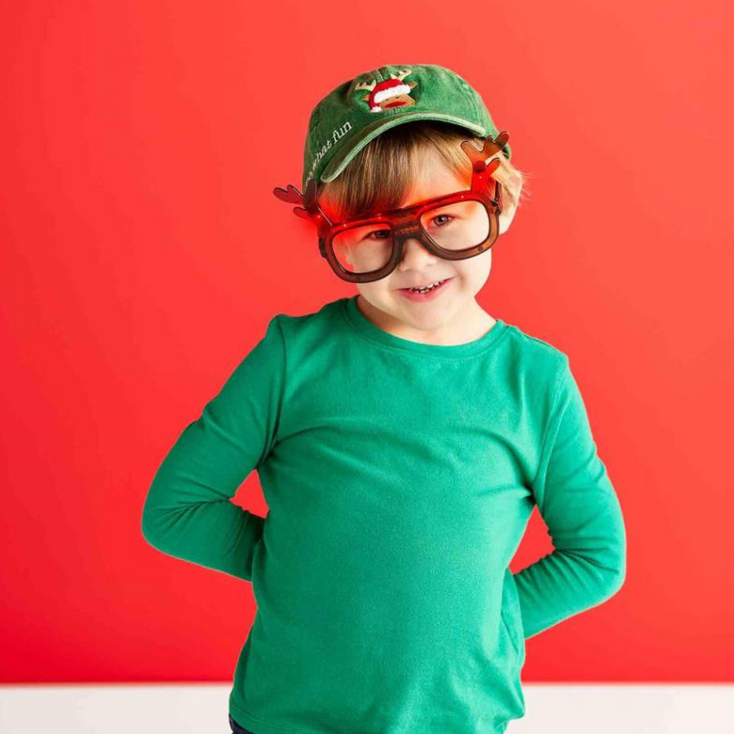 Kid's Christmas Baseball Hat, Reindeer Green