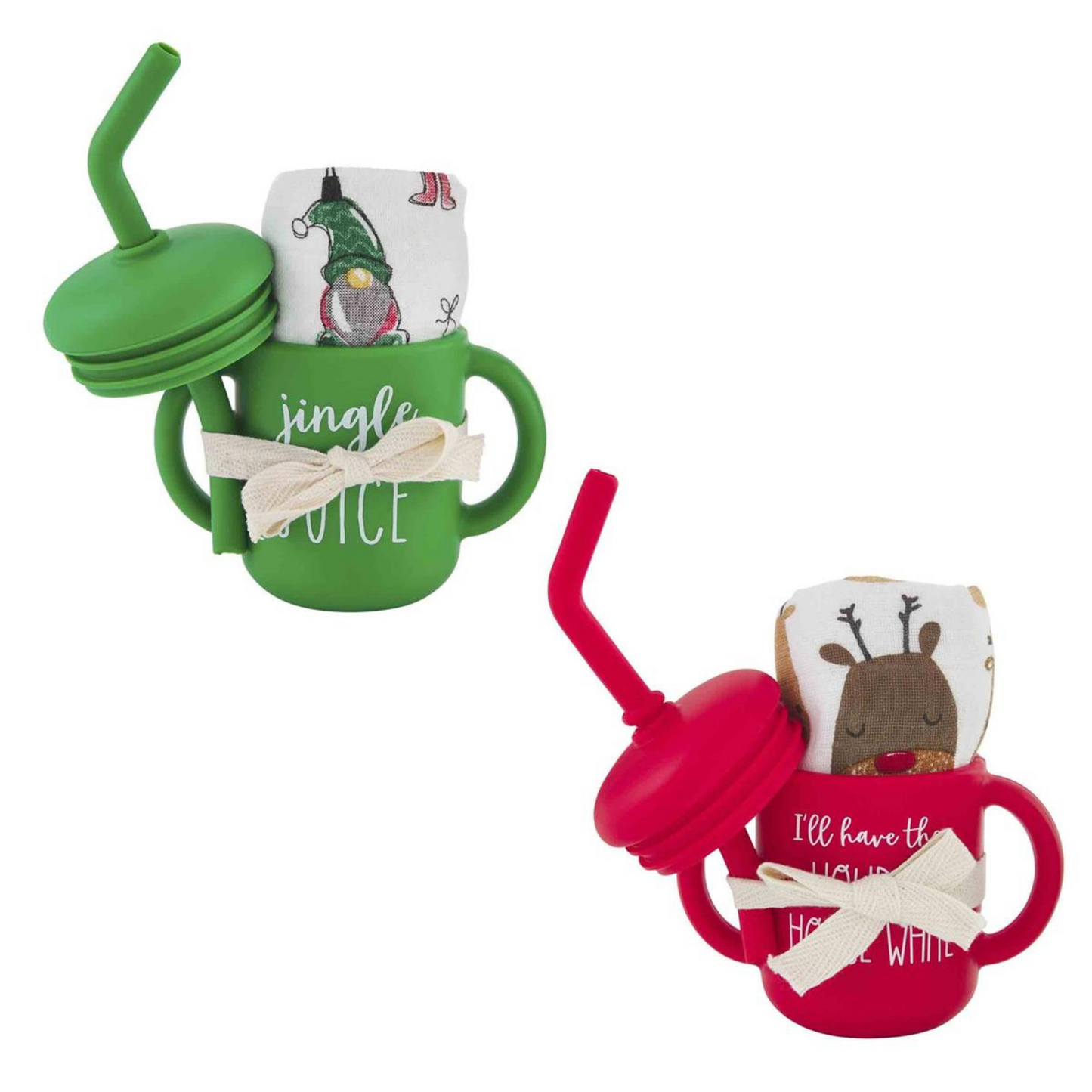 Christmas Bib & Silicone Cup Set, Green
