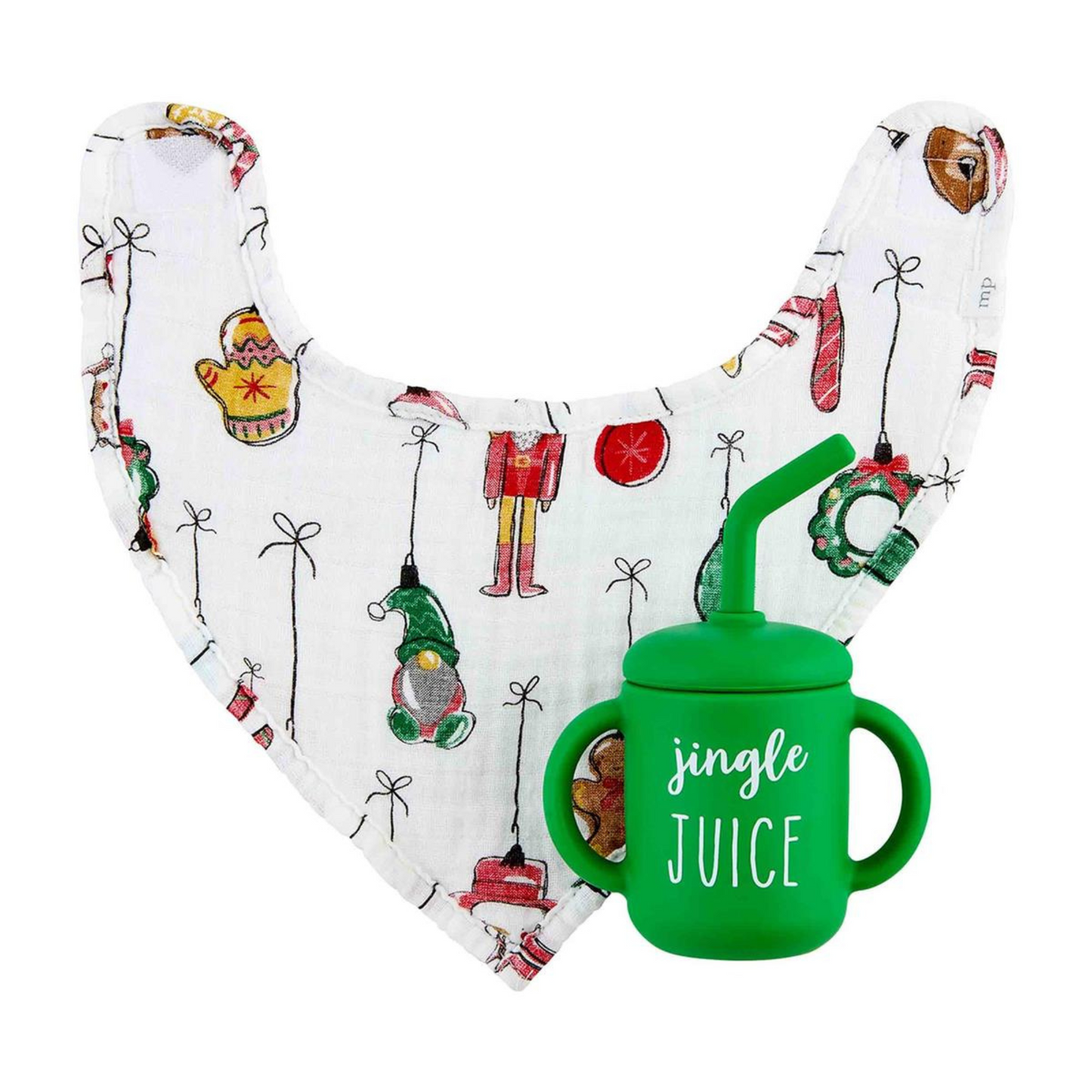 Christmas Bib & Silicone Cup Set, Green