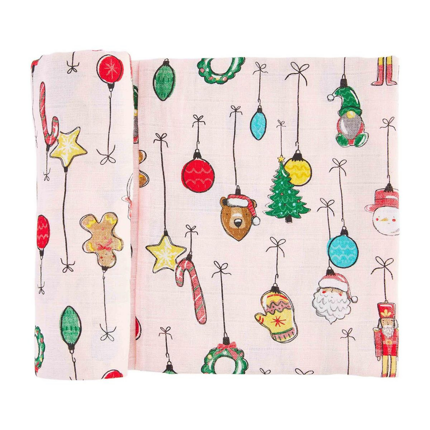 Christmas Ornament Swaddle Blanket, Pink