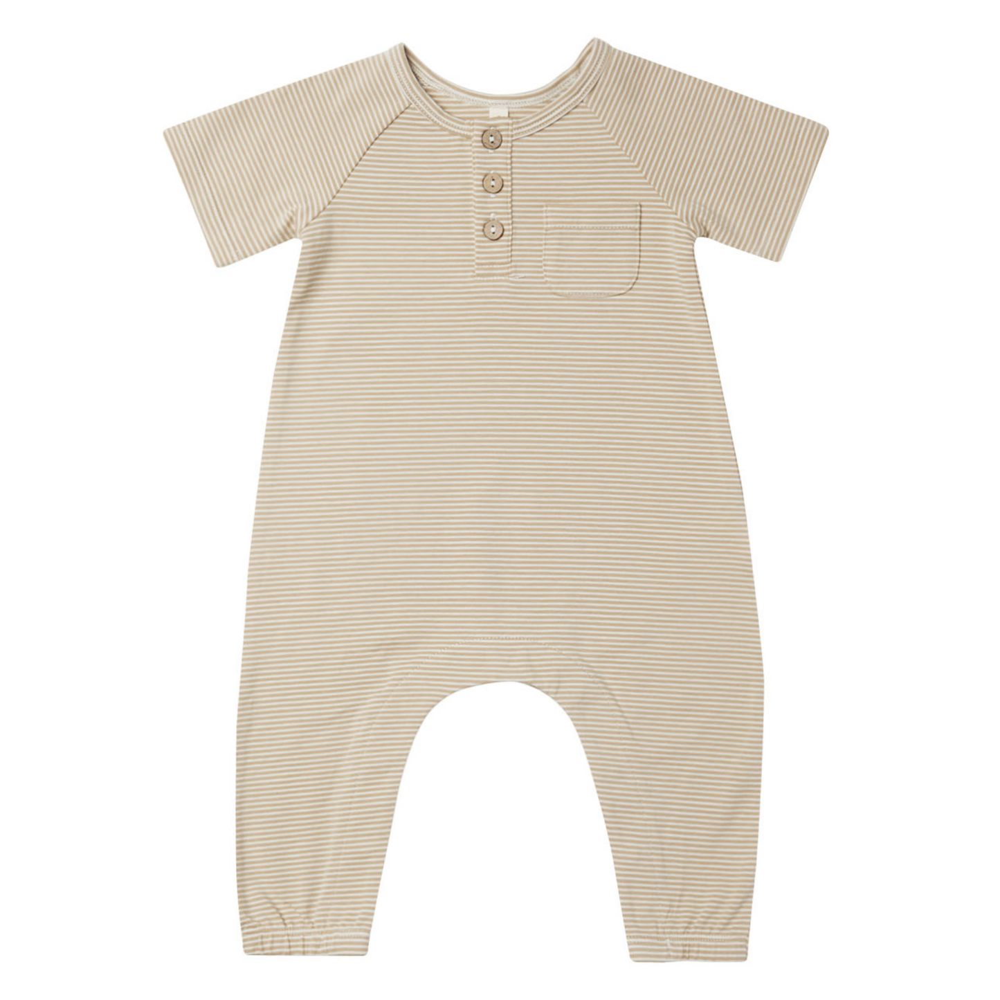 Organic Short Sleeve Jumpsuit, Latte Micro Stripe