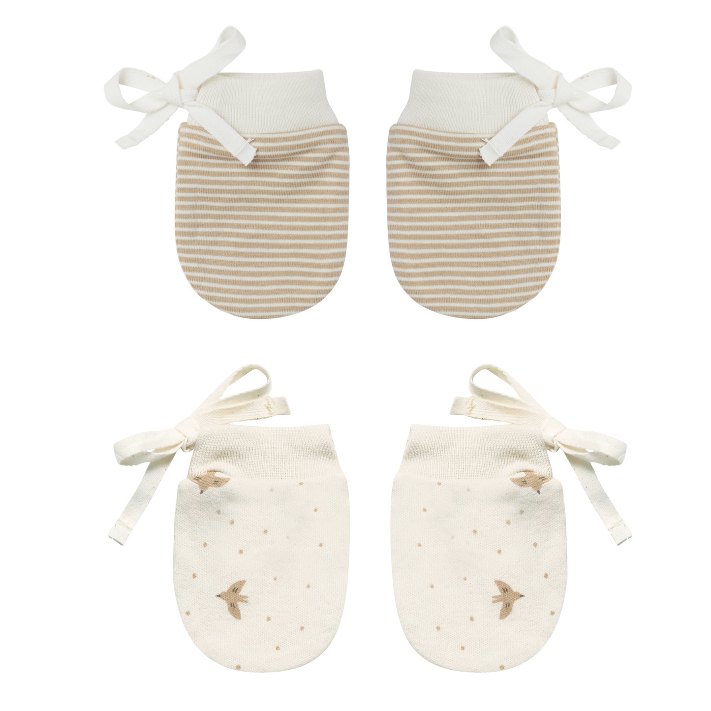 Organic No Scratch Mittens Set, Doves/Latte Micro Stripe